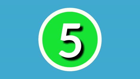 Nummer-5-Fünf-Zeichen-Symbol-Animationsgrafiken-Auf-Grüner-Kugel-Auf-Blauem-Hintergrund,-4K-Cartoon-Videonummer-Für-Videoelemente