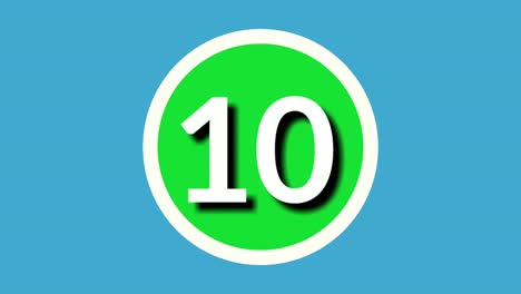 Número-10-Diez-Símbolos-De-Signos-Animación-Gráficos-En-Movimiento-Sobre-Fondo-Azul-Esfera-Verde,-Número-De-Vídeo-De-Dibujos-Animados-Para-Elementos-De-Vídeo