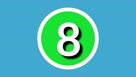 Número-8-Ocho-Símbolos-De-Signos-Animación-Gráficos-En-Movimiento-Sobre-Fondo-Azul-Esfera-Verde,-Número-De-Vídeo-De-Dibujos-Animados-Para-Elementos-De-Vídeo