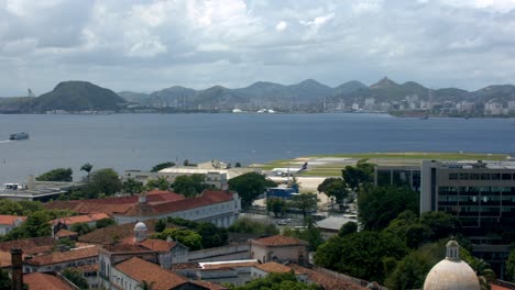 Santos-Dumont-Airport-In-Rio-de-Janeiro,-Guanabara-Bay,-Brazil