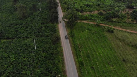 Aerial-shot-of-a-road-passing-through-the-Amazon-jungle-in-Ecuador