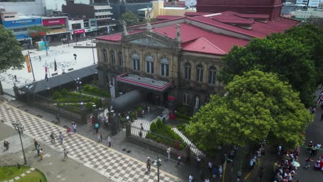 Drone-Shot-of-Costa-Rican-National-Theater-During-Independence-Day-Parade