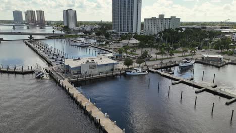 Point-of-view-aerial-video-of-damaged-marina-post-hurricane-Ian-near-downtown-Ft