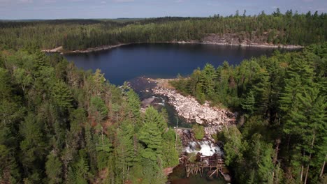 Pristine-waterfalls-in-the-Canadian-wilderness,-4K-aerial-shot