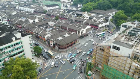 Aerial-descending-shot-overhead-the-historical-Qinghefang-Street-and-the-district