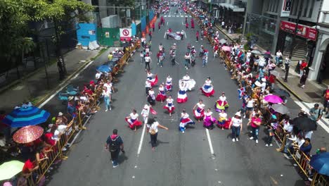 Drone-Shot-over-Children-Walking-During-Costa-Rican-Independence-Day-Parade-in-San-Jose
