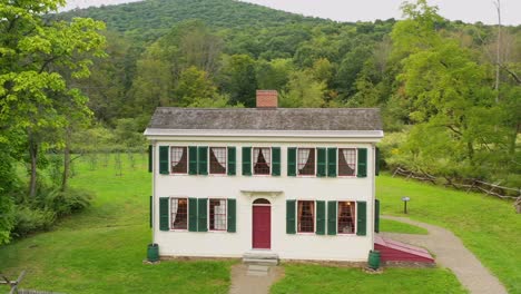 Drone-aerial-around-Historical-restoration-of-the-Isaac-Hale-home-in-Susquehanna-Pennsylvania
