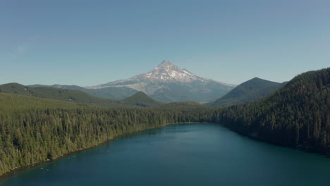 Descending-aerial-slider-shot-of-Mount-Hood-over-Lost-Lake