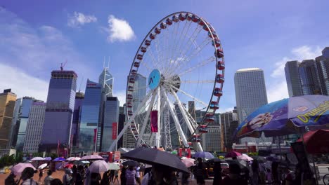 Hongkong-Riesenrad-Am-Zentralen-Hafen-Von-Hongkong-An-Einem-Sonnigen-Tag