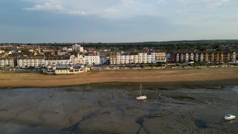A-quick-pan-across-the-Herne-Bay-seafront-at-low-tide-during-golden-hour