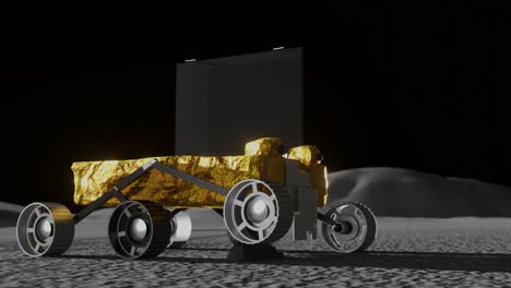 3D-Animation-Des-Indischen-Rovers-Pragyaan,-Der-über-Einen-Felsen-Auf-Dem-Mond-Fährt