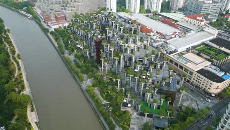 Aerial-establishing-shot-of-the-completed-1000-Trees-Shopping-Mall-in-Shanghai