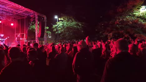 4K-60FPS-Happy-Spectators-Watching-Female-Artist-on-Stage-in-Free-Concert---Panoramic-Shot