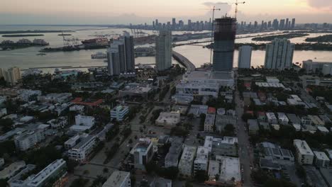 Aerial-View-Over-the-Downtown-South-Miami-Urban-Area-with-City-Buildings-and-Skyline-in-the-Background,-Florida,-USA