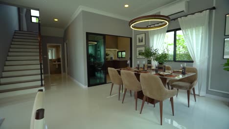 Stylish-Beige-and-White-Dining-Area,-Open-Plan-Home-Decoration