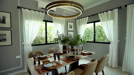 Stylish-Beige-and-White-Dining-Area,-Open-Plan-Home-Decoration