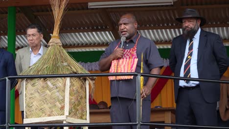 Papua-New-Guinea-Prime-Minister-James-Marape-gives-speech-from-stage-with-other-politicians