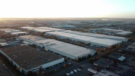 Huge-warehouses-during-morning-sunrise.-Calgary,-Alberta