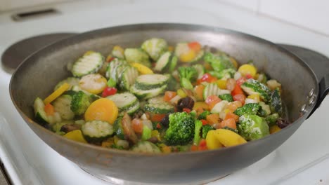 Mix-of-frozen-vegetables-in-a-frying-pan