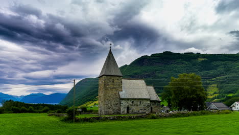 Historic-Hove-stone-church-in-Vik,-Norway