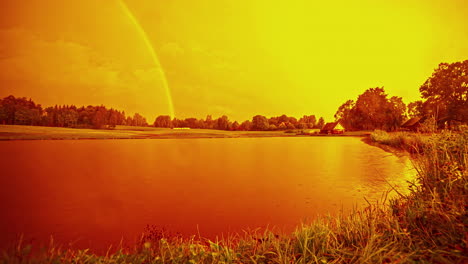 Zeitraffer-Einer-Ländlichen-Landschaft-Mit-Erstaunlich-Farbenfrohem,-Sich-Veränderndem-Himmel