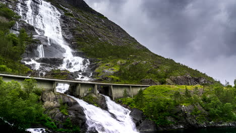 Scenic-Langefoss-waterfall-cascading-down-rocky-mountainside