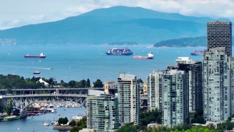 Condominium-Towers-By-The-False-Creek-Near-Bridges-Of-Granville-And-Burrard-Street-In-Vancouver,-Canada