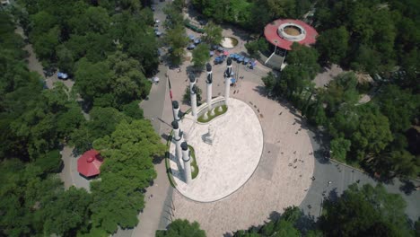 Aerial-view-of-mexico-city,-modern-art-surrounded-by-greenery