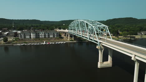 Aerial-View-Of-Wabasha-Nelson-Bridge-Over-The-Mississippi-River-During-Daytime-In-Minnesota,-USA