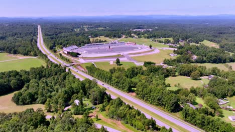 aerial-push-in-to-North-Wilkesboro-Speedway-in-North-Wilkesboro-NC,-North-Carolina