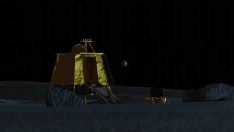 3D-Animation-Von-Chandrayaan-3-Und-Seinem-Rover-Mit-Der-Erde-Im-Hintergrund