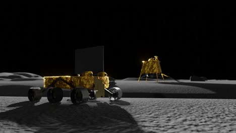 Animación-3D-Del-Rover-Lunar-Pragyan-Con-Su-Módulo-De-Aterrizaje-Al-Fondo