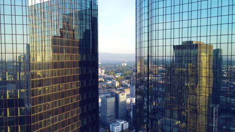 Frankfurt,-Main,-Skyline,-Deutsche-Bank,-Sunrise,-reflections,-buisness,-documentary,-cinema,-beautiful