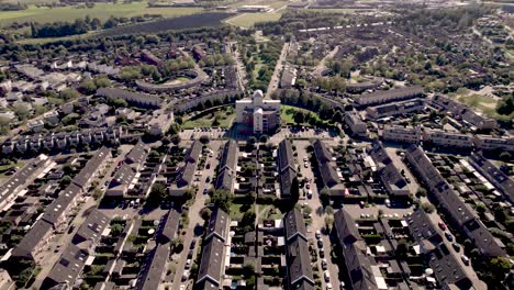 Wide-reveal-aerial-of-residential-neighbourhood-Leesten-in-suburbs-of-Zutphen