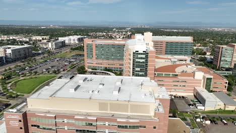 High-angle-aerial-over-Anschutz-Medical-Campus-in-Aurora,-Colorado