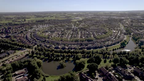 Aerial-of-residential-neighbourhood-Leesten-in-suburbs-of-Zutphen,-The-Netherlands