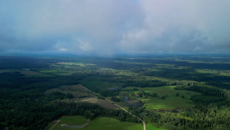 Toma-Lateral-Aérea-De-Drones-De-Un-Valle-Verde-Con-árboles-En-Un-Día-Nublado