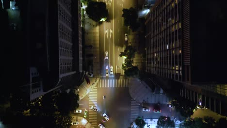 Aerial-Nighttime-Architecture,-Aerial-Night-View-of-Empty-City-Streets