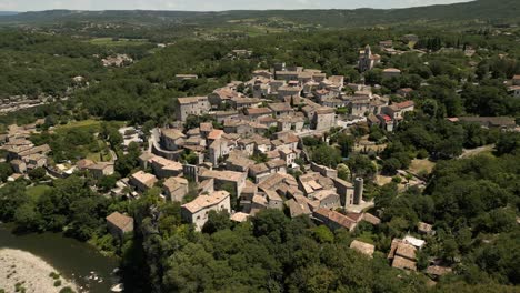 Balazuc-Ardeche-Fench-Village-Beautiful-Small-Aerial-View-South-France-Summer