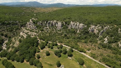Ardeche-Aerial-Landscape-Mountain-Range-Queen-Jane-Tower-France-Balazuc-Summer