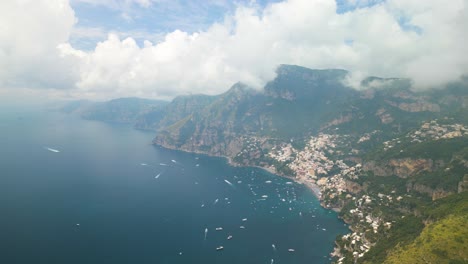 High-Aerial-View-Above-Positano-Amalfi-Coast-in-Italy