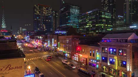 Nightlife-At-Broadway-Street-In-Nashville-Downtown,-Tennessee,-United-States