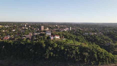 Panoramic-aerial-view-of-the-city-of-Puerto-Iguazu,-Argentina