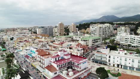 Aerial-view-approaching-La-Carihuela-seaside-resort-town