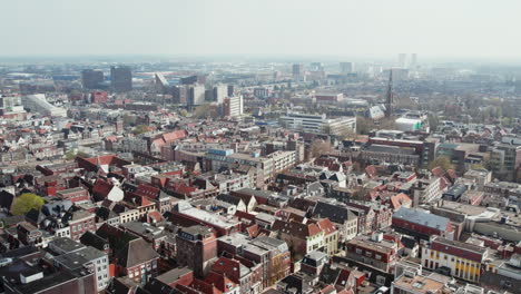 City-View-With-Sint-Martinusparochie-Groningen-In-Groningen,-Netherlands---drone-shot