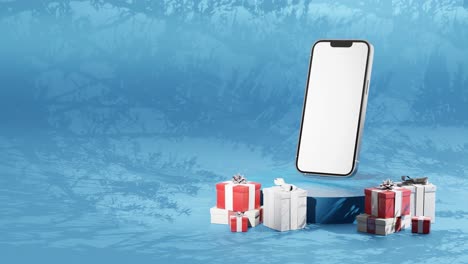 smartphone-new-model-hi-tech-in-3d-rendering-animation-with-gift-box-and-blue-background