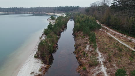 't-Nije-Hemelriek-Lake-And-Vegetation-In-Gasselte,-Province-of-Groningen,-Netherlands---aerial-drone-shot
