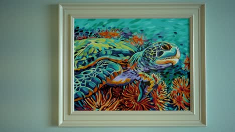 Honu-Hawaiian-green-turtle-painting-handing-on-the-wall-inside-the-house