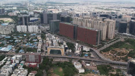 Aerial-footage-of-a-modern-Indian-city-Hyderabad-was-designated-as-the-City-of-Destiny-for-IT-and-firms,-and-a-separate-Cyberabad-Metropolitan-Police-Commissionerate-was-also-established