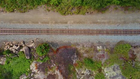 Ghost-Town-Aerial-View:-Byng-Inlet-Railway-Tracks-Ascending-Drone-Footage